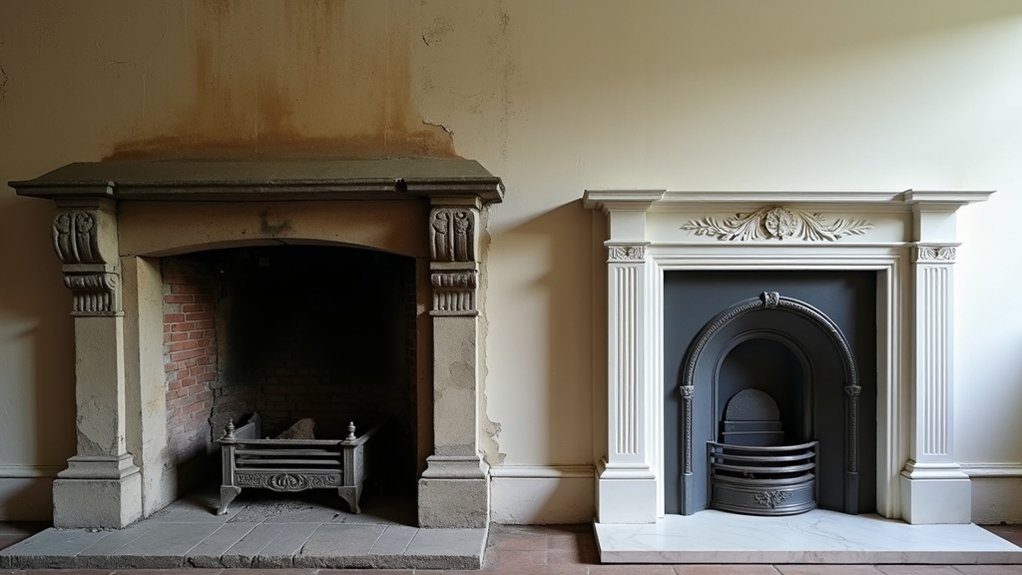 heavy bulky soot covered fireplaces